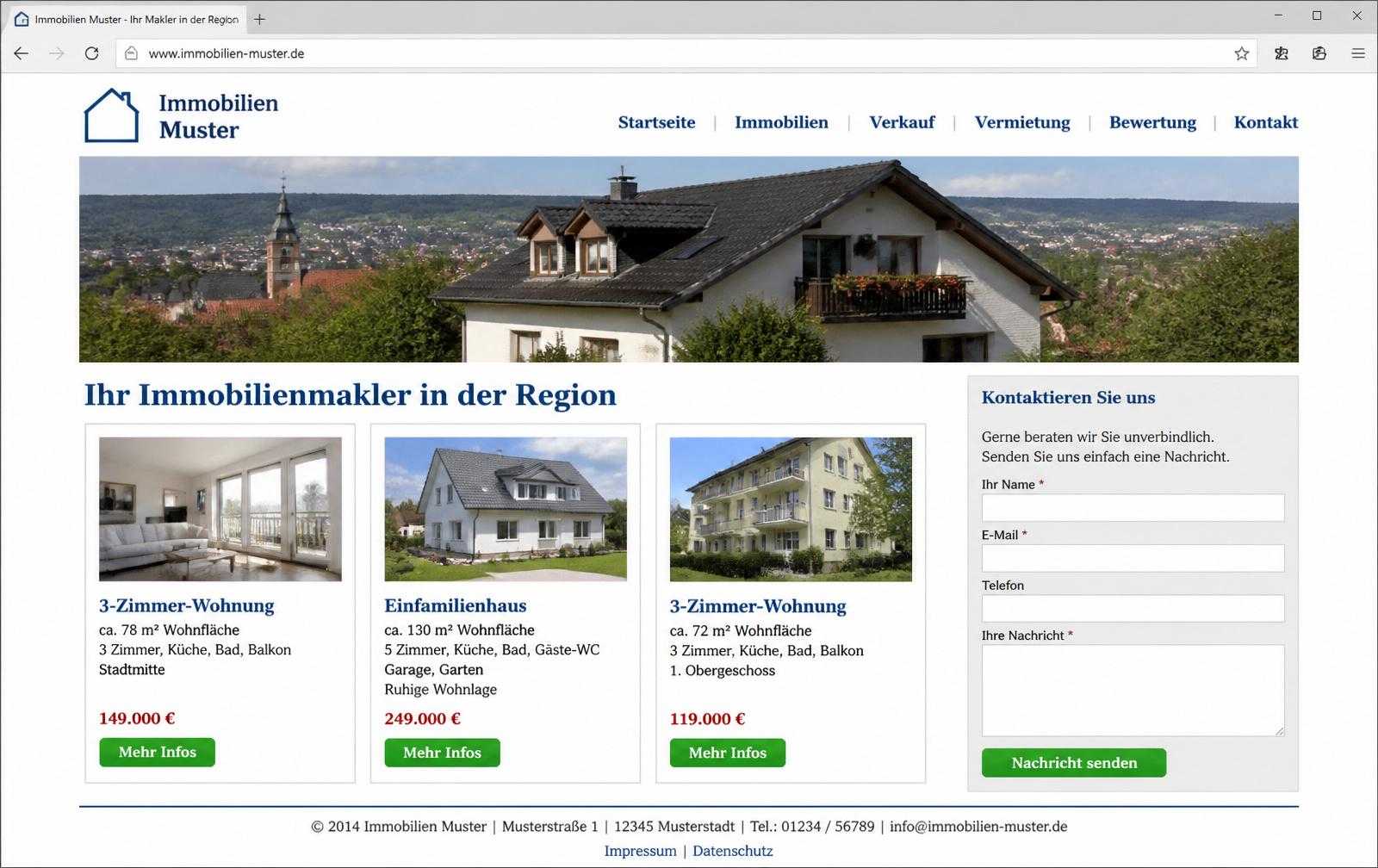 Immobilienmakler – veraltete Website (Beispiel)