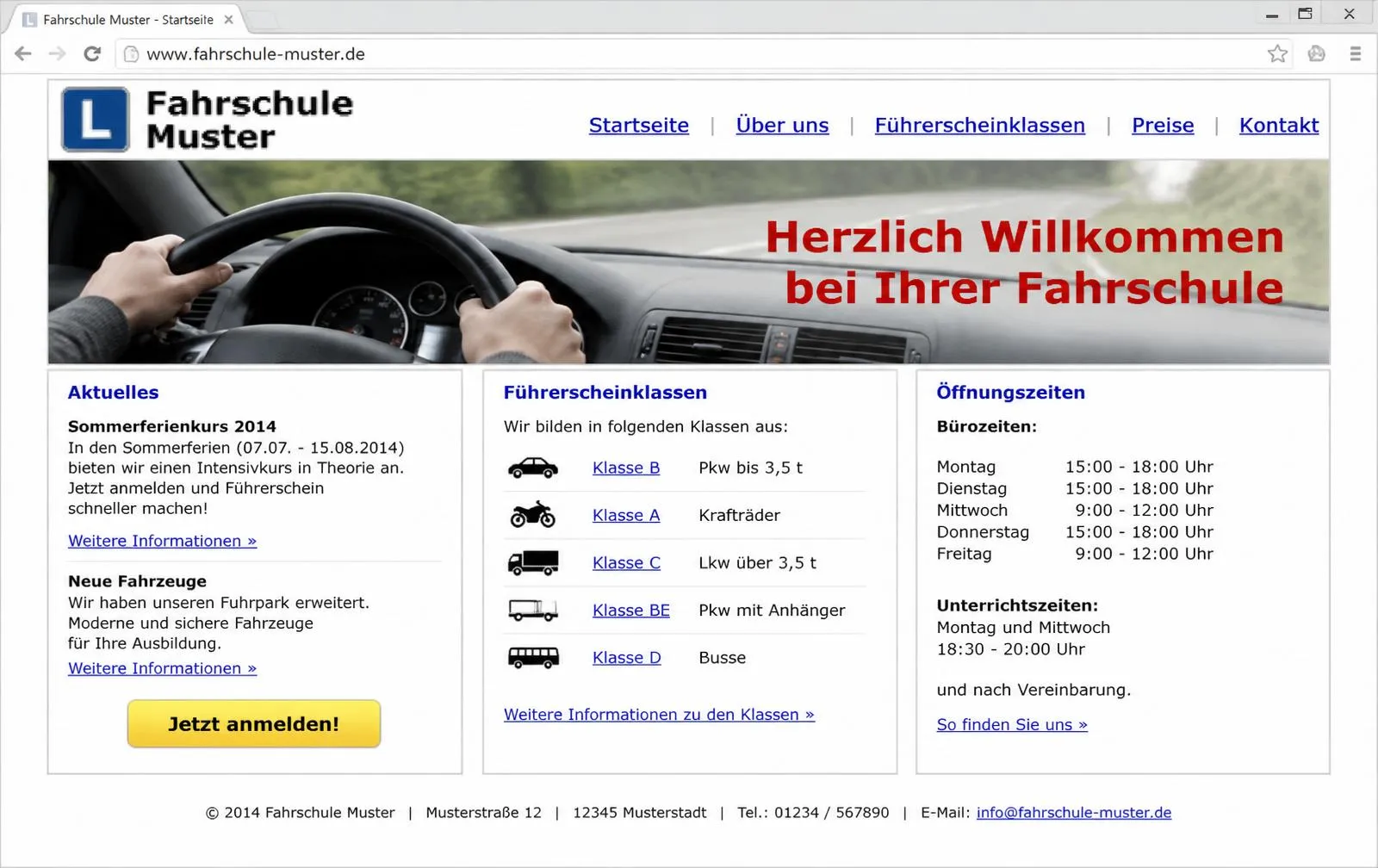 Fahrschule – veraltete Website (Beispiel)