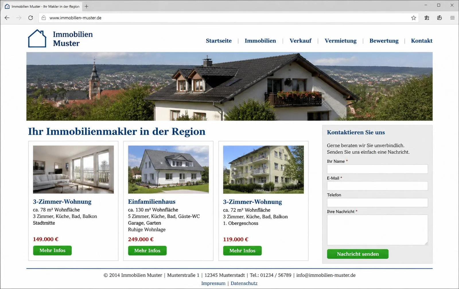 Immobilienmakler – veraltete Website (Beispiel)